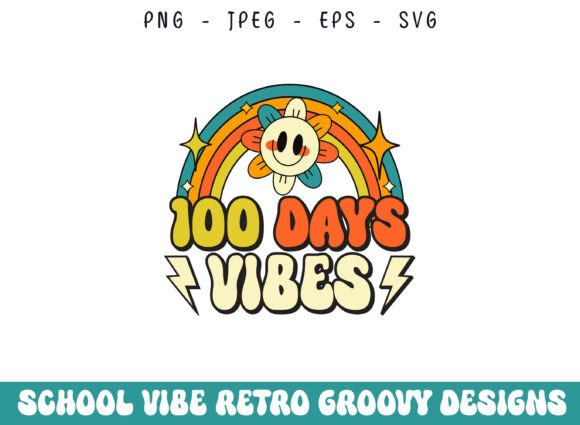 100 Days Grade School Retro Groovy Vibes Graphics