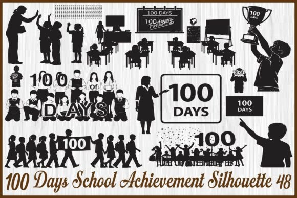 100 Days School Achievement Silhouette Graphics