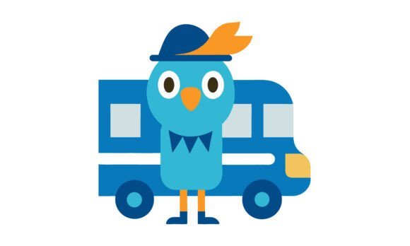 Cartoon Bird and School Bus Vector
