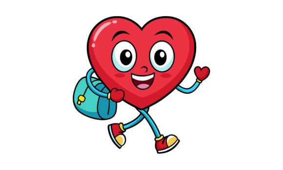 Cartoon Heart Character Going to School Graphics and Crafts