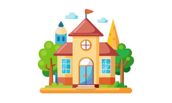 Cartoon Illustration of a Vibrant School