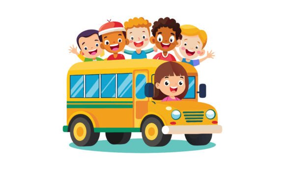 Children on a School Bus Ride Graphics