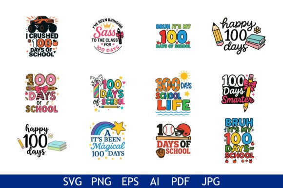 Colorful 100 Days School Bundle: Graphics and Crafts for Creative Marketing