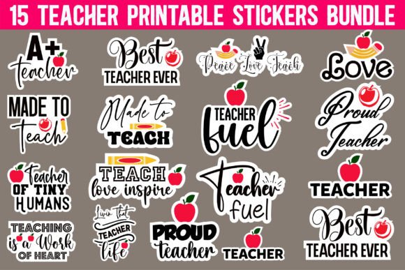 Teacher Printable Stickers Bundle: Graphics & Crafts for Small Business