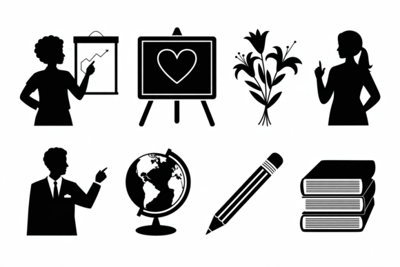 Teacher Silhouette Icons Set for Crafts and Graphics